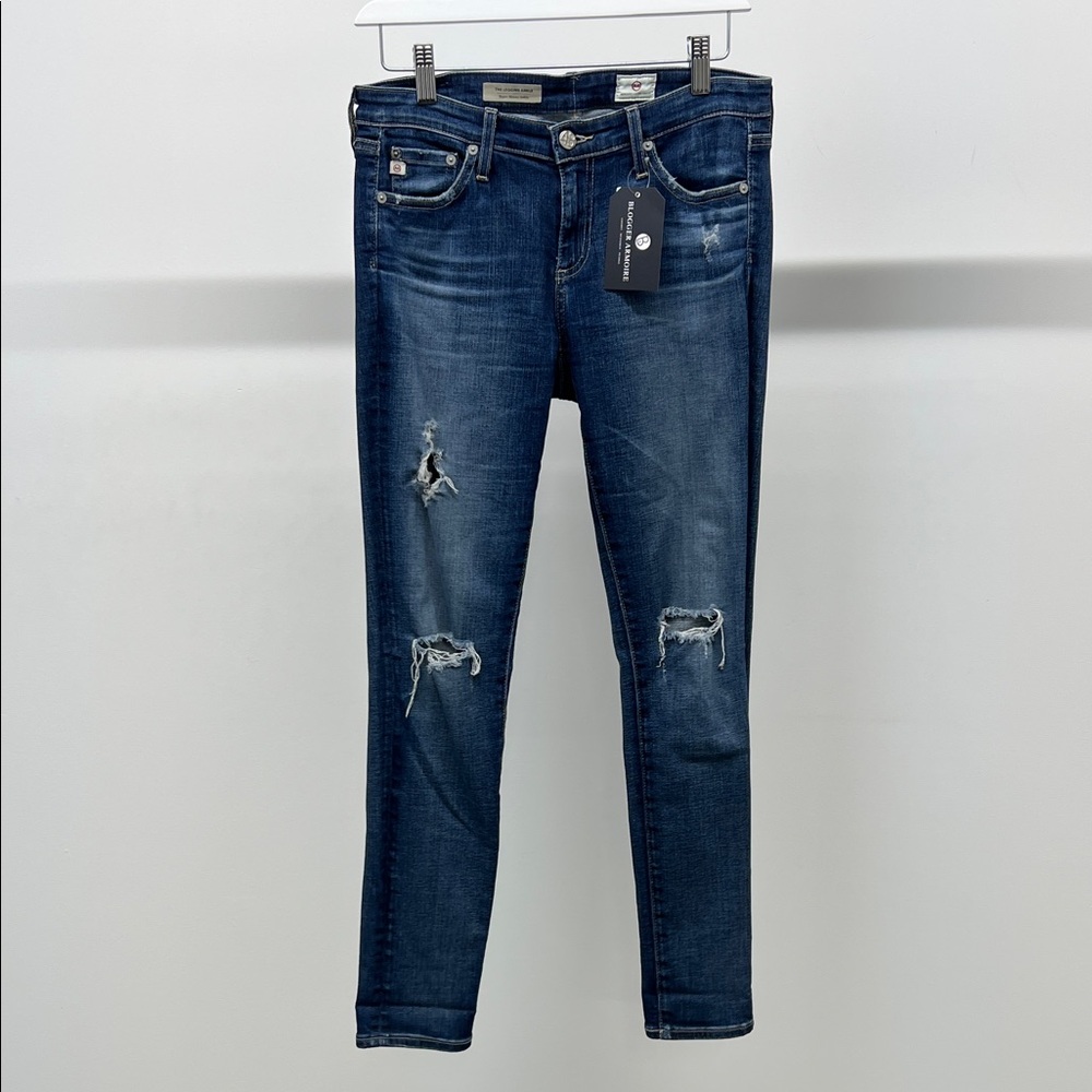 AG Adriano Goldschmied Dark Blue Distressed Skinny Jeans